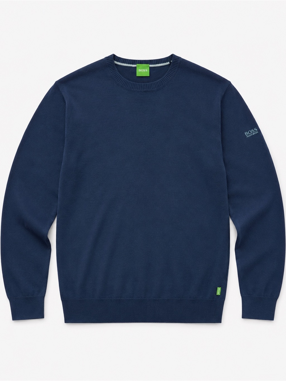 Boss Men's Navy Crewneck Sweater with Lime Accent xl